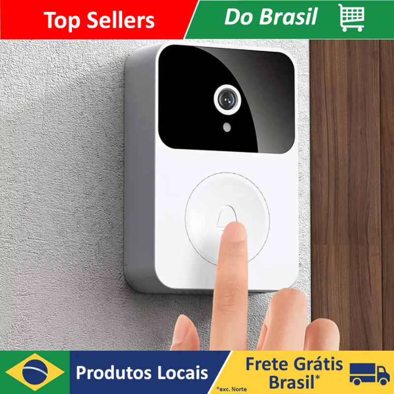 Campainha Com Câmera Vídeo Porteiro Sem Fio Wi-Fi HD Inteligente Smart Home Vê Pelo Celular Recarregável