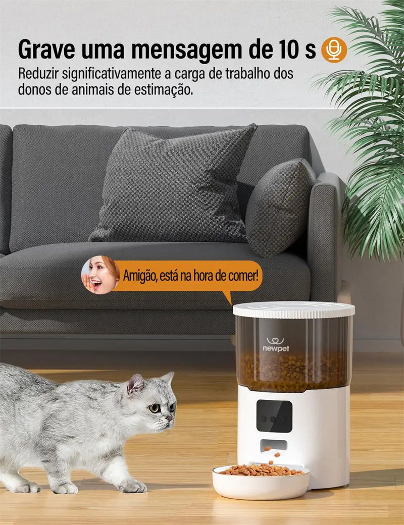 Alimentador temporizado para gatos 4L Alimentador para gatos com APP inteligente Refeição em aço inoxidável Alimentador remoto de ração para animais de estimação Dispensador automático. Adequado para cães e gatos