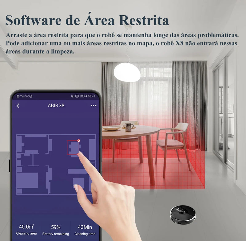 (40% OFF)Robô aspirador de pó ABIR X8, navegação a laser lidar, 6500pa sucção, multi-assoalho mapa, Esterilização UV, y forma molhado esfregar, app zonas não-go, Exclusivo Sensor TOF