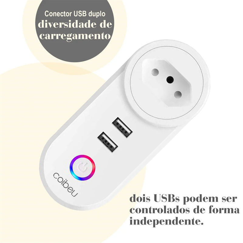 Tomada inteligente WiFi com USB ,Smart Plug Sem Fio Doméstica Multifuncional, Controle Remoto de Eletrodomésticos Por