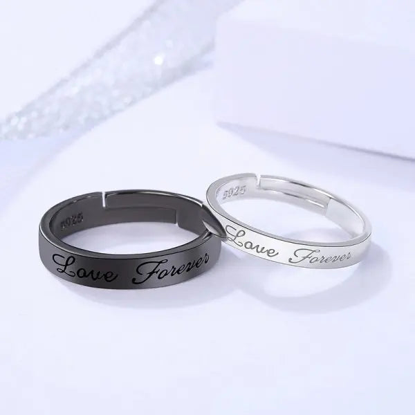 2Pcs Amor Coração Eletrocardiograma Casal Anéis Abertos Para Mulheres Homens Amante Preto Cor Prata Noivado Casamento Valentine'Day Gift