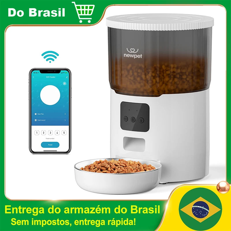 Alimentador temporizado para gatos 4L Alimentador para gatos com APP inteligente Refeição em aço inoxidável Alimentador remoto de ração para animais de estimação Dispensador automático. Adequado para cães e gatos