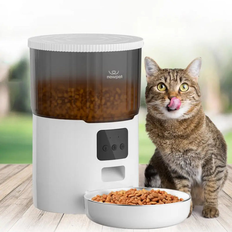 Alimentador temporizado para gatos 4L Alimentador para gatos com APP inteligente Refeição em aço inoxidável Alimentador remoto de ração para animais de estimação Dispensador automático. Adequado para cães e gatos