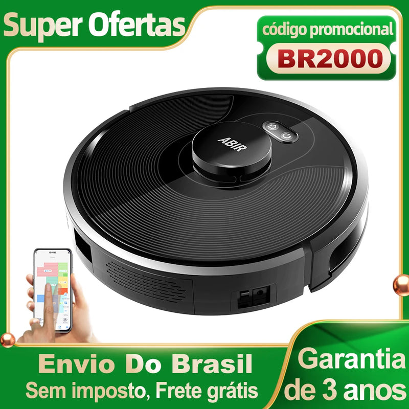 (40% OFF)Robô aspirador de pó ABIR X8, navegação a laser lidar, 6500pa sucção, multi-assoalho mapa, Esterilização UV, y forma molhado esfregar, app zonas não-go, Exclusivo Sensor TOF