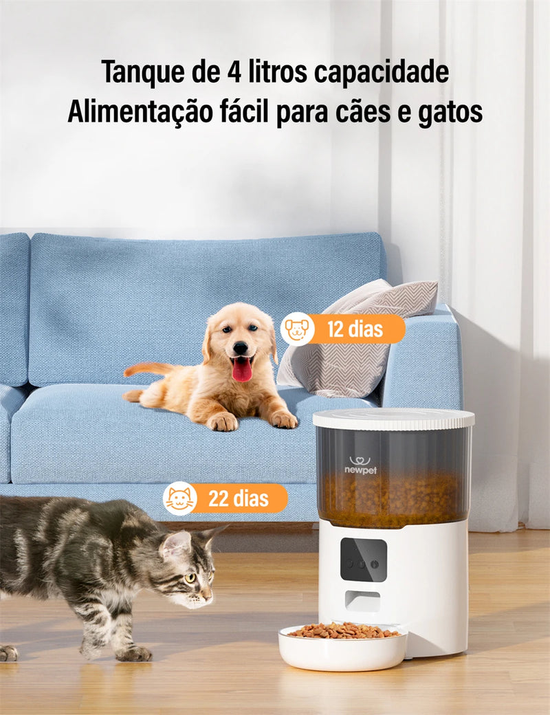 Alimentador temporizado para gatos 4L Alimentador para gatos com APP inteligente Refeição em aço inoxidável Alimentador remoto de ração para animais de estimação Dispensador automático. Adequado para cães e gatos