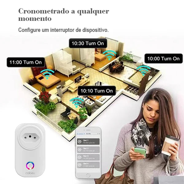 Tomada inteligente WiFi com USB ,Smart Plug Sem Fio Doméstica Multifuncional, Controle Remoto de Eletrodomésticos Por