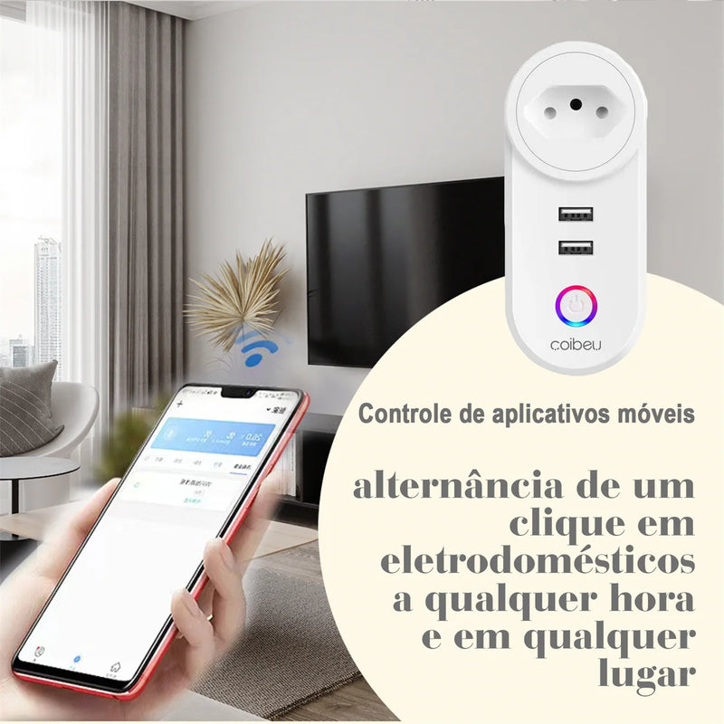 Tomada inteligente WiFi com USB ,Smart Plug Sem Fio Doméstica Multifuncional, Controle Remoto de Eletrodomésticos Por