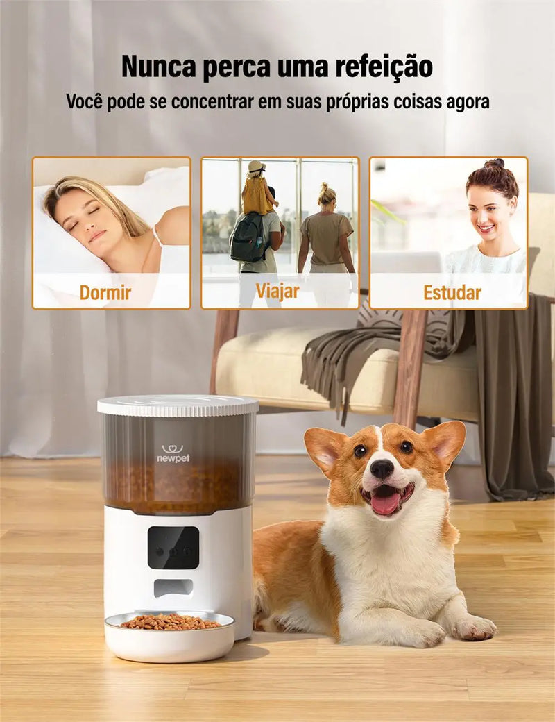 Alimentador temporizado para gatos 4L Alimentador para gatos com APP inteligente Refeição em aço inoxidável Alimentador remoto de ração para animais de estimação Dispensador automático. Adequado para cães e gatos