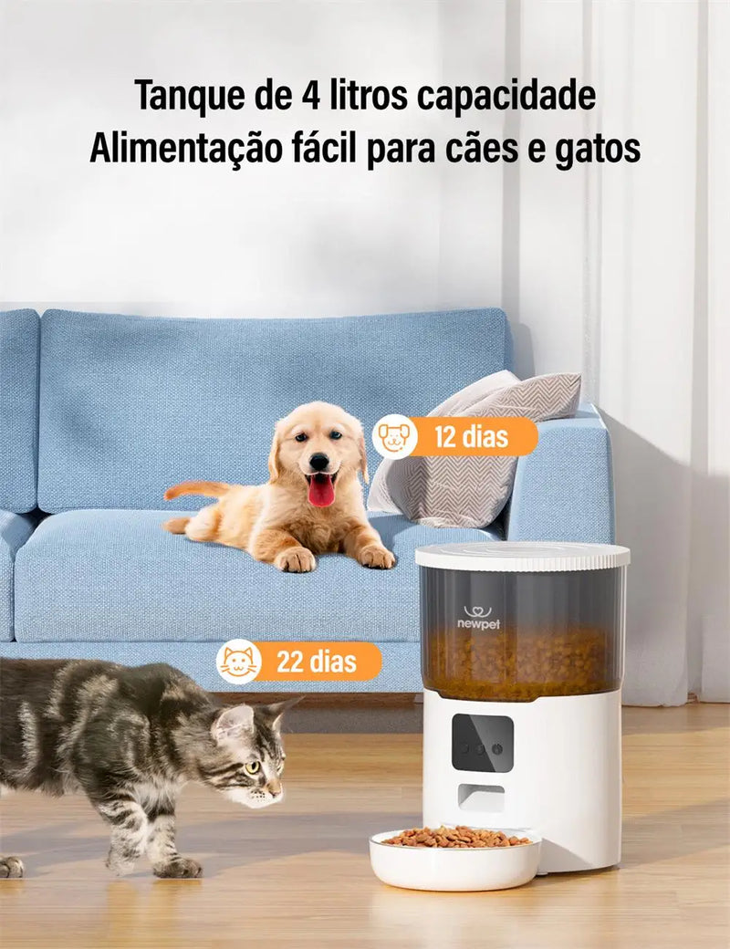 Alimentador temporizado para gatos 4L Alimentador para gatos com APP inteligente Refeição em aço inoxidável Alimentador remoto de ração para animais de estimação Dispensador automático. Adequado para cães e gatos