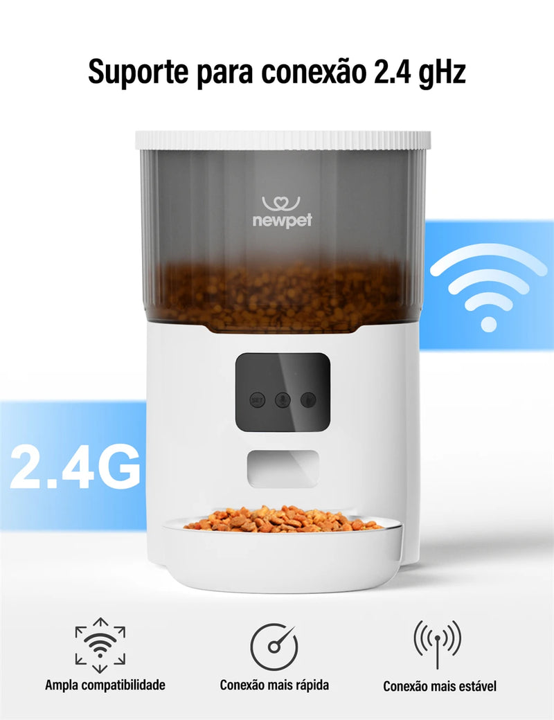 Alimentador temporizado para gatos 4L Alimentador para gatos com APP inteligente Refeição em aço inoxidável Alimentador remoto de ração para animais de estimação Dispensador automático. Adequado para cães e gatos