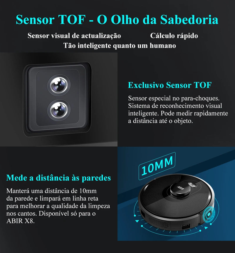 (40% OFF)Robô aspirador de pó ABIR X8, navegação a laser lidar, 6500pa sucção, multi-assoalho mapa, Esterilização UV, y forma molhado esfregar, app zonas não-go, Exclusivo Sensor TOF